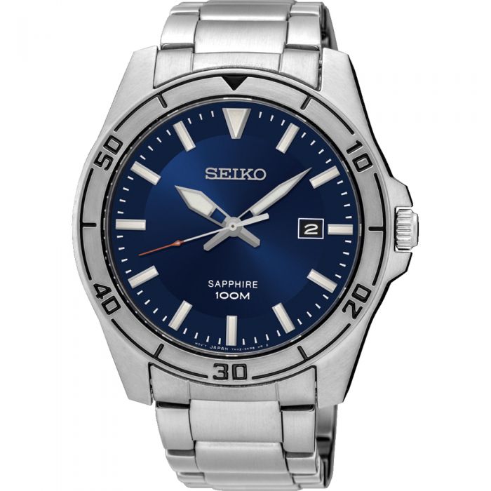 seiko men's quartz blue dial watch