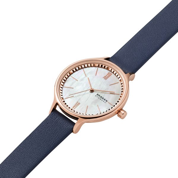 Skagen Ladies Anita Three Hand Blue Leather Watch Skw2864