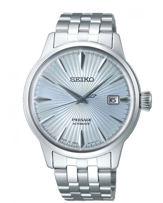 Seiko Presage Mens Cocktail Time Skydiving Automatic Light Blue Dial Silver  Stainless Steel Watch SRPE19J1