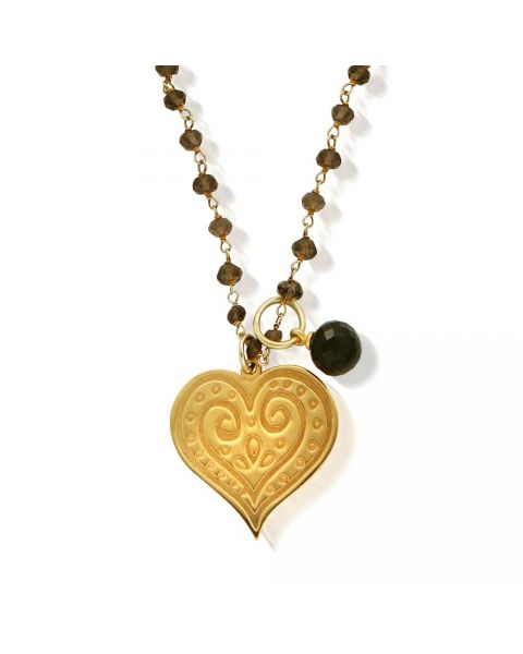 ChloBo Gold Plated Smokey Quartz Fancy Heart Pendant