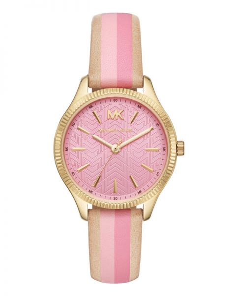 Michael Kors Women's Lexington Three-Hand Pink Striped Leather Watch