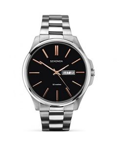 Sekonda Men'S Black Dial & Stainless Steel Bracelet Watch