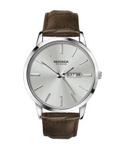 Sekonda Mens Classic Brown Silver Dial Leather Strap Watch 1661
