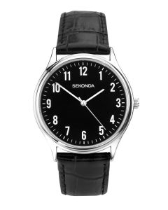 Sekonda Mens Classic Black Dial Leather Strap Watch 1777