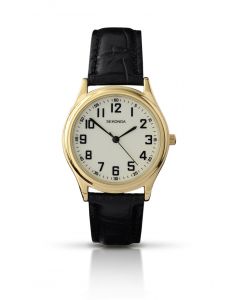 Sekonda Mens Quartz Gold Plated Black Leather Strap Watch 3243
