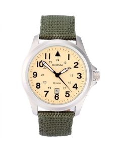 Sekonda Men'S Quartz Watch With Beige Dial Analogue Display And Green Nylon Strap 3341.27