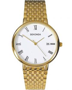 Sekonda Men'S Quartz Watch With White Dial Analogue Display And Gold Bracelet 3683
