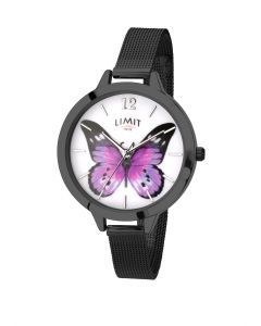Limit Secret Garden 6274 Butterfly Black Mesh Bracelet Watch Wrist Womens