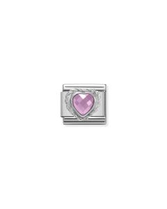 Nomination Composable  Classic HEART FACETED CZ in stainless steel E 925 silver twisted setting PINK