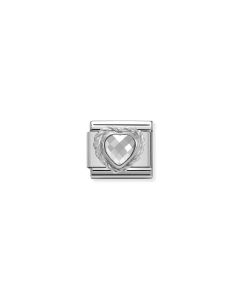 Nomination Composable  Classic HEART FACETED CZ in stainless steel E 925 silver twisted setting White