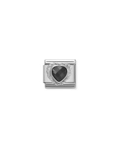 Nomination Composable  Classic HEART FACETED CZ in stainless steel E 925 silver twisted setting Black