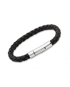 Unique Black Leather & Steel Bracelet