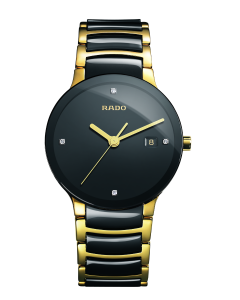 Rado Mens Centrix Diamond Quartz Gold Plated/Ceramic Bracelet Watch R30929712