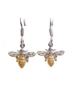 Lydias Bees Sterling Silver & Yellow Gold Plated Mini Bee Drop Earrings