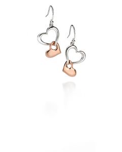 Fiorelli Silver/Rose Gold Plated Double Heart Drop Earrings E4861