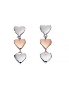 Fiorelli Sterling Silver Rose Gold Plated Multi Drop Heart Earrings E5799