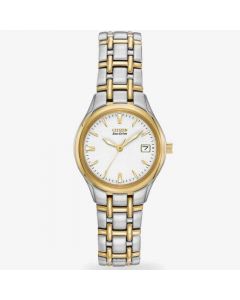 Citizen Ladies Silhouette White Dial Stainless Steel Gold Plated Two Tone Bracelet Watch EW1264-50A