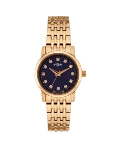 Rotary Ladies Quartz Blue Dial Analogue Display And Rose Gold Plated Stainless Steel Bracelet Watch  LB02462/05