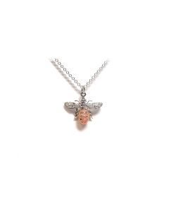 Lydias Bees Sterling Silver & Rose Gold Plated Mini Bee Pendant & Chain