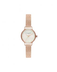 Olivia Burton Mini White Mother Of Pearl Dial, Sparkle Markers & Rose Gold Boucle Mesh Watch OB16MN05