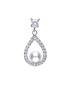 Diamonfire Silver Open Teardrop Pearl Pendant And Chain