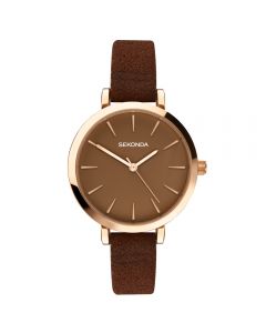 Sekonda Ladies Classic Watch Rose Gold Case & PU Strap with Brown Dial 40299