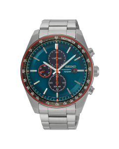 Seiko Mens Solar Chronograph Turquoise Bracelet Watch SSC717P1