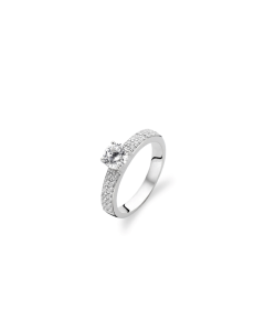 Ti Sento Silver/Rhodium Claw Set Round Brilliant Cut Cubic Zirconia Shoulder Ring  Size 54