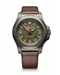 Victorinox Inox Titanium Quartz Mens Green Dial Watch With Brown Leather Strap 241779