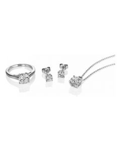 Diamonfire Silver Solitaire Ring Size N Ring , Earrings, Pendant & Chain Set